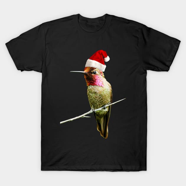 Hummingbird Santa Hat Cute Christmas Design for Bird Lovers T-Shirt by NUMAcreations